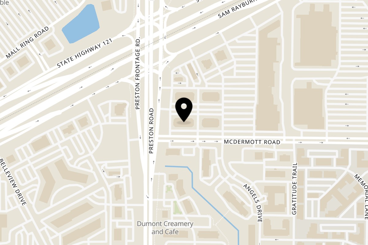 Map showing the location of Inchin's Bamboo Garden Plano on 8600 Preston Rd in Plano